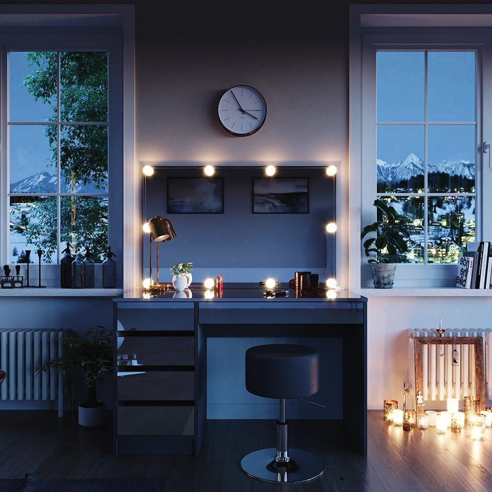 Schminktisch Sherry Anthrazit 120 cm mit LED Beleuchtung und Hocker Vicco Bild 1