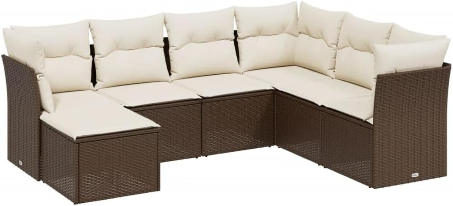 vidaXL 7-tlg. Garten-Sofagarnitur mit Kissen Braun Poly Rattan Bild 1