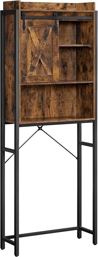 VASAGEL Toilettenregal, Badregal, mit Schrank, Stahlgestell, Waschmaschinenregal, Industrie-Design, 64 x 24 x 171 cm, vintagebraun-schwarz von Songmics BTS003B01 Bild 1