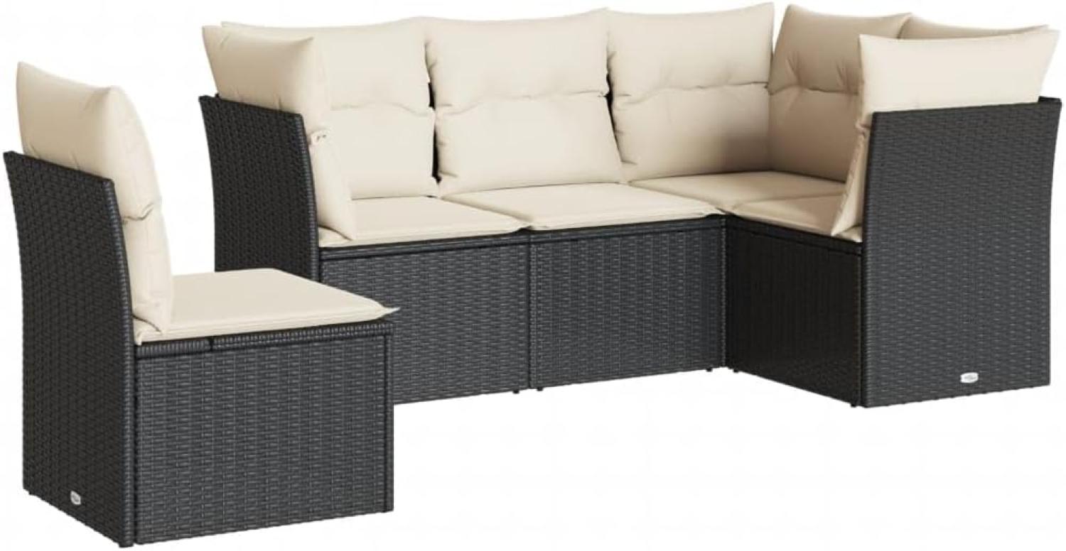 vidaXL 5-tlg. Garten-Sofagarnitur mit Kissen Schwarz Poly Rattan 3249475 Bild 1