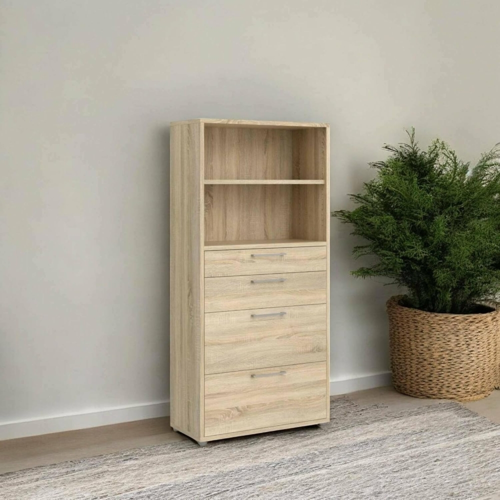 Dmora - Kommode Loane, Wohnzimmerbuffet, Wohnzimmer-Sideboard, Moderne Küchen-Speisekammer, 89x40 h186 cm, Eiche Bild 1