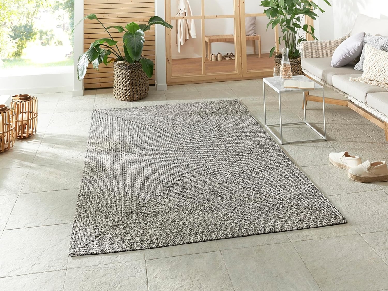 NORTHRUGS Trenzado In- & Outdoor Teppich Wetterfest – Pflegeleicht Handmade-Look für Innen und Außen Gewebter Outdoorteppich Läufer für Balkon, Terrasse, Wohnzimmer, Garten – Melange, 120x170 Bild 1