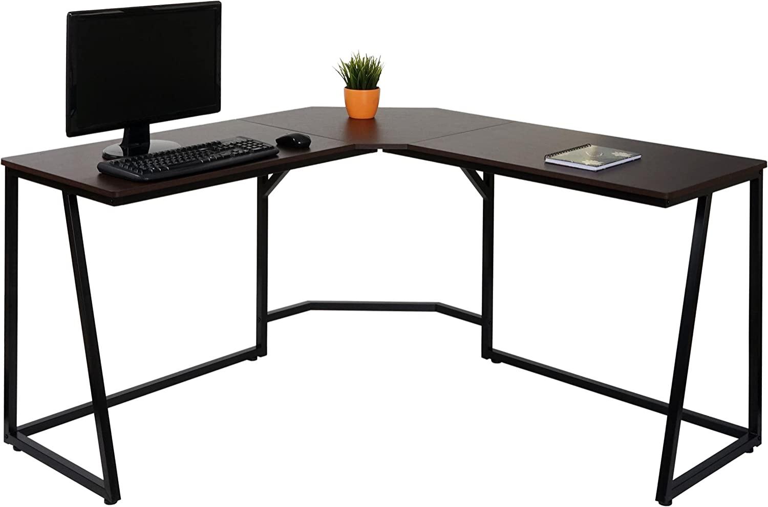 Eck-Schreibtisch HWC-K66, Computertisch Arbeitstisch, MVG-zertifiziert 76x140x140cm, MDF Metall ~ dunkelbraun Bild 1