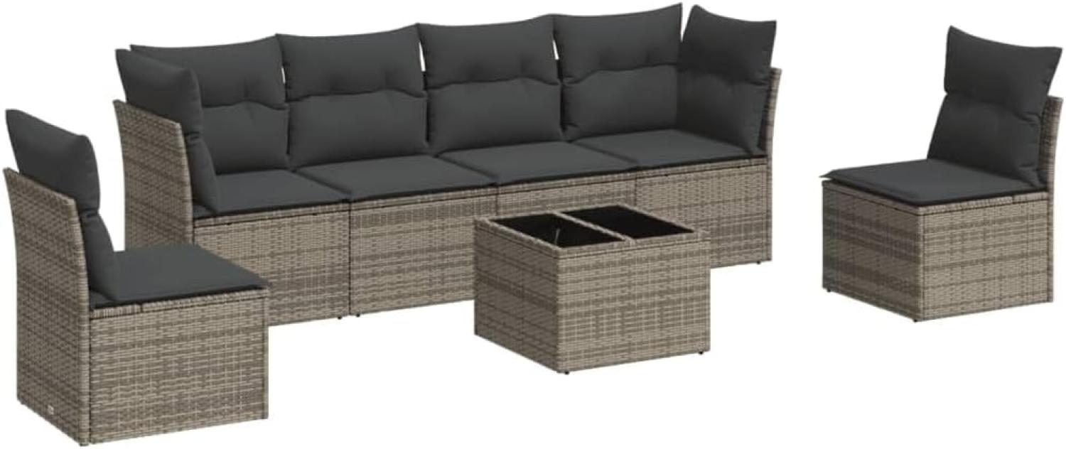 vidaXL 7-tlg. Garten-Sofagarnitur mit Kissen Grau Poly Rattan 3217380 Bild 1