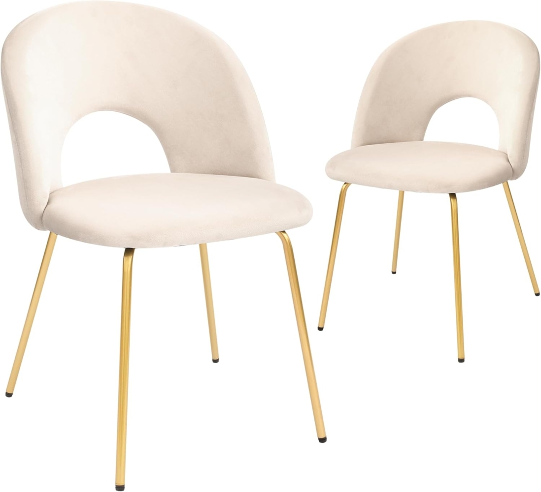 CangLong 2 Schminktischstühle, moderner gepolsterter Sessel für Küche, Esszimmer und Wohnzimmer, Samtstühle mit goldfarbenen Metallbeinen, Beige Bild 1