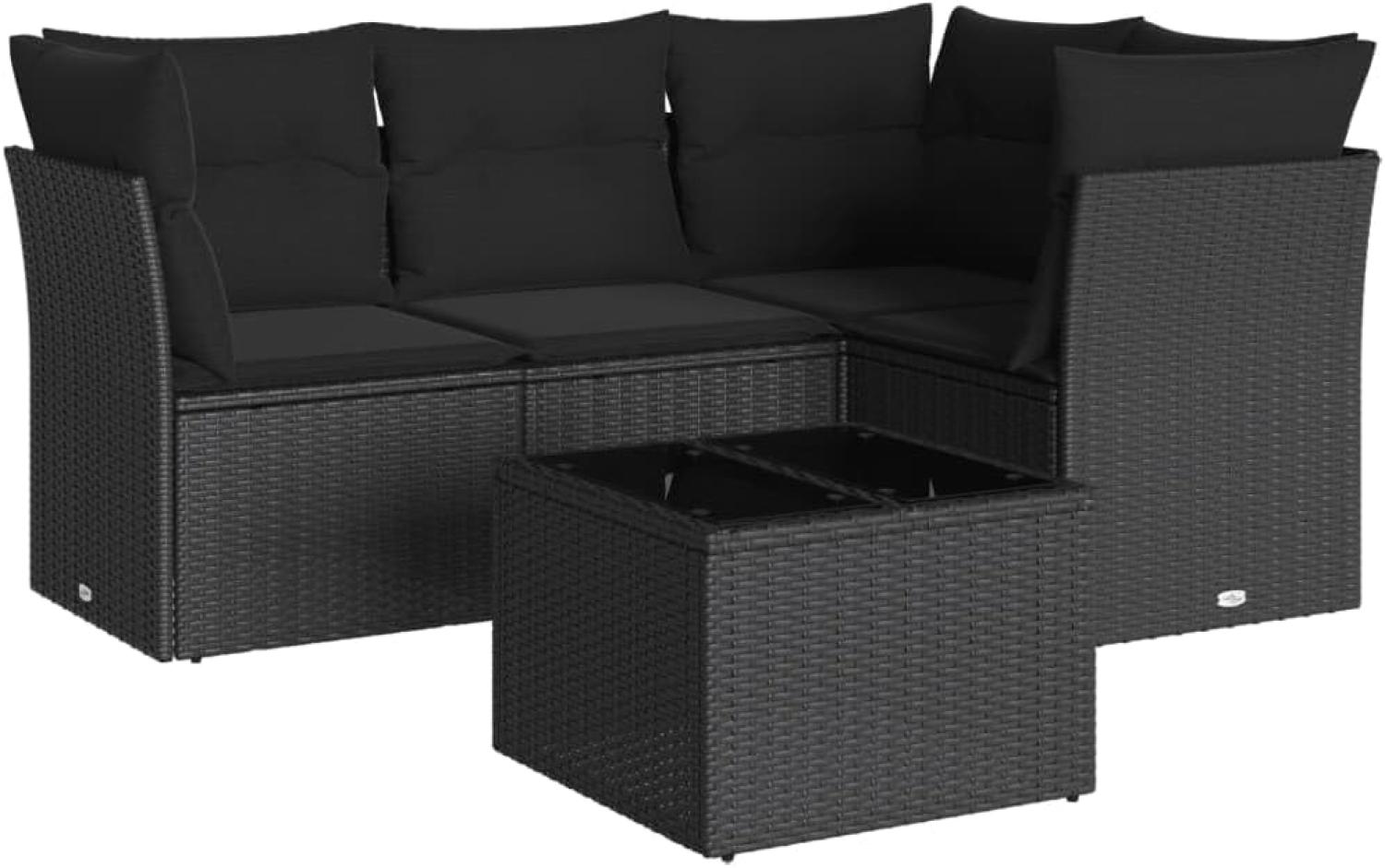 vidaXL 5-tlg. Garten-Sofagarnitur mit Kissen Schwarz Poly Rattan 3249424 Bild 1