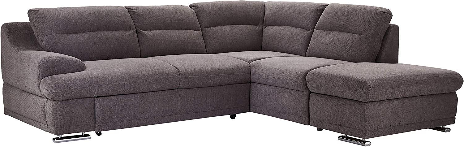 Mivano Ecksofa Coast / Große Schlafcouch in L-Form mit Ottomane rechts, Inkl. Bettfunktion und Stauraum, 264 x 88 x 217, Mikrofaser: grau Bild 1