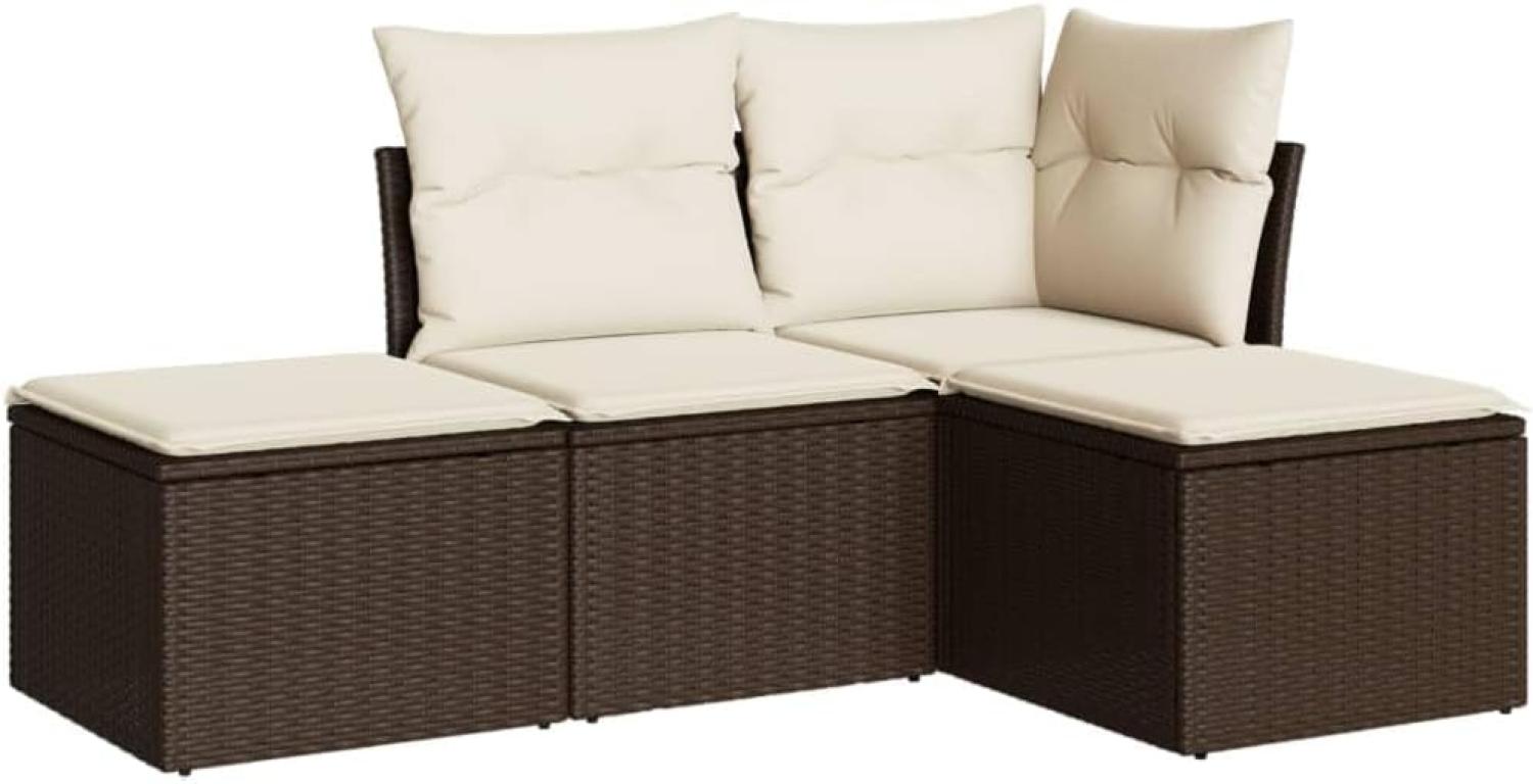 vidaXL 4-tlg. Garten-Sofagarnitur mit Kissen Braun Poly Rattan 3249322 Bild 1