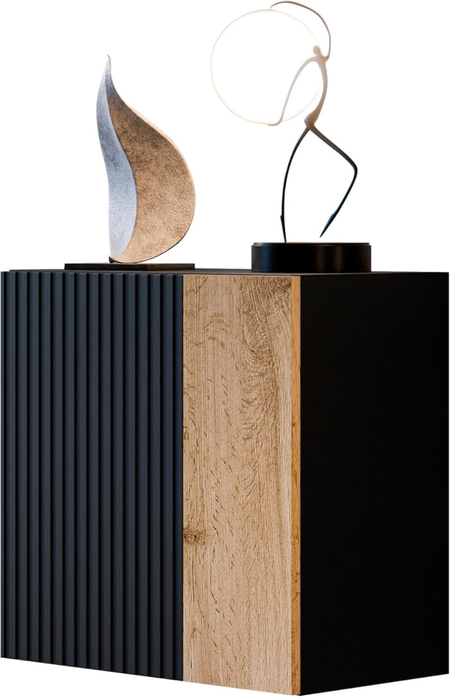 Vitrine Quadrat mit Dekor Cholon (Farbe: Schwarz / Schwarz + Wotan Eiche) Bild 1