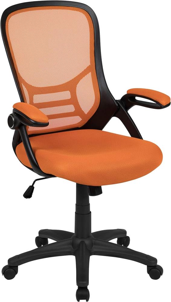 Flash Furniture Chefsessel aus Netzstoff, Netz Metall Kunststoff Holzwerkstoff Schaumstoff Netzgewebe Technisches Holz, Orange/Abendrot im Zickzackmuster (Sunset Chevron), 26. 5D x 26. 5W x 40. 25H in Bild 1