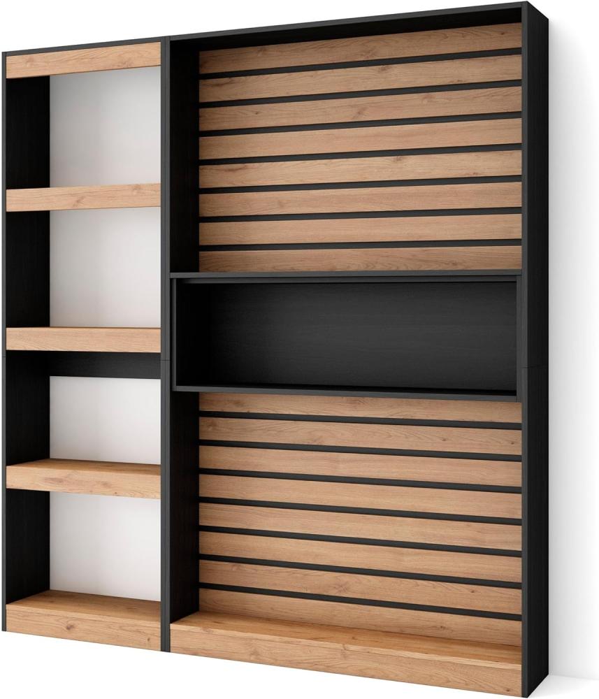 Skraut Home | Bücherregal Bibliothek | Bookshelf, Bookcase | 170x186x25cm | Wohnzimmer, Esszimmer, Büro | Aufbewahrungsregal | Moderner Stil | Weiß und Schwarz Bild 1