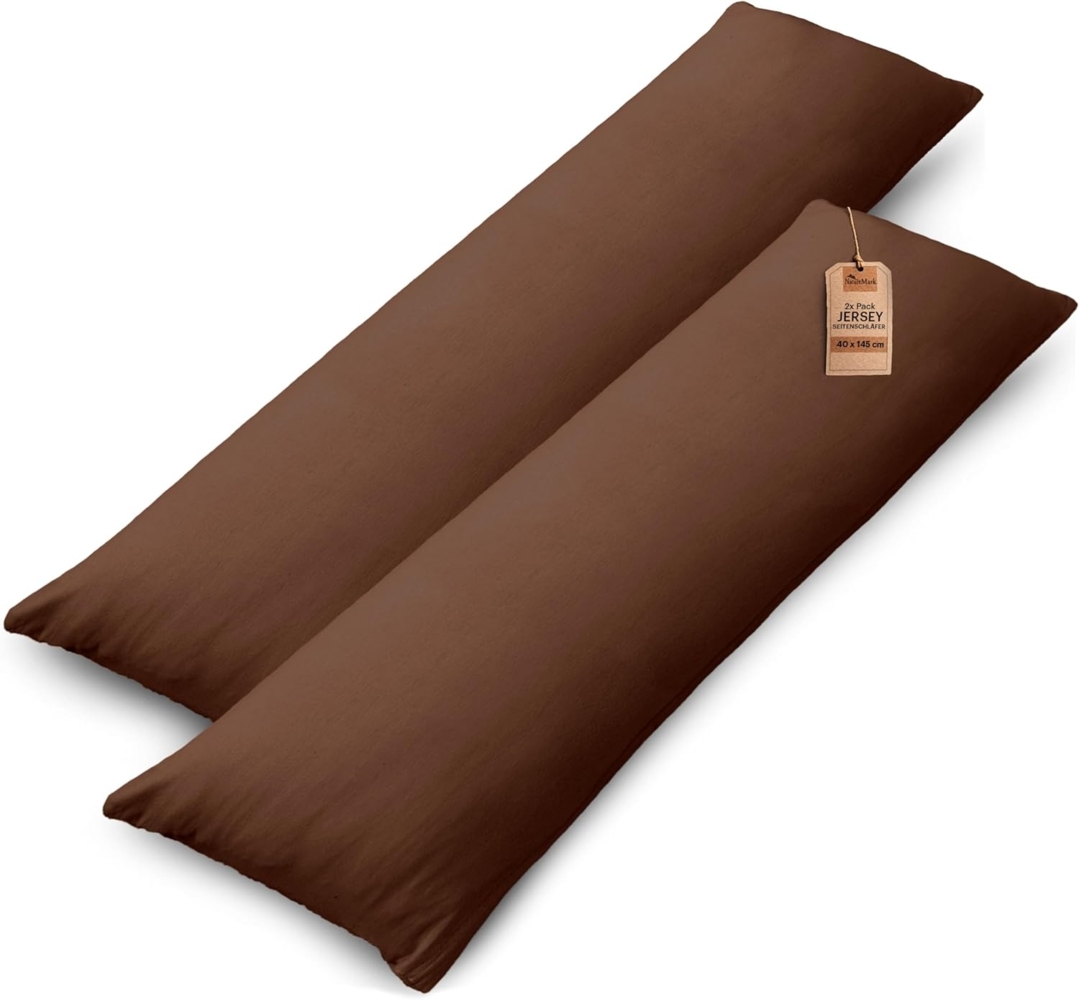 NatureMark 2er Pack Jersey Kissenbezug Kissenhülle Kissenbezüge Seitenschläferkissen Nackenkissen viele Größen und Farben ÖKO-TEX (40x145 cm (Seitenschläfer/Stillkissenbezug), Schoko braun) Bild 1