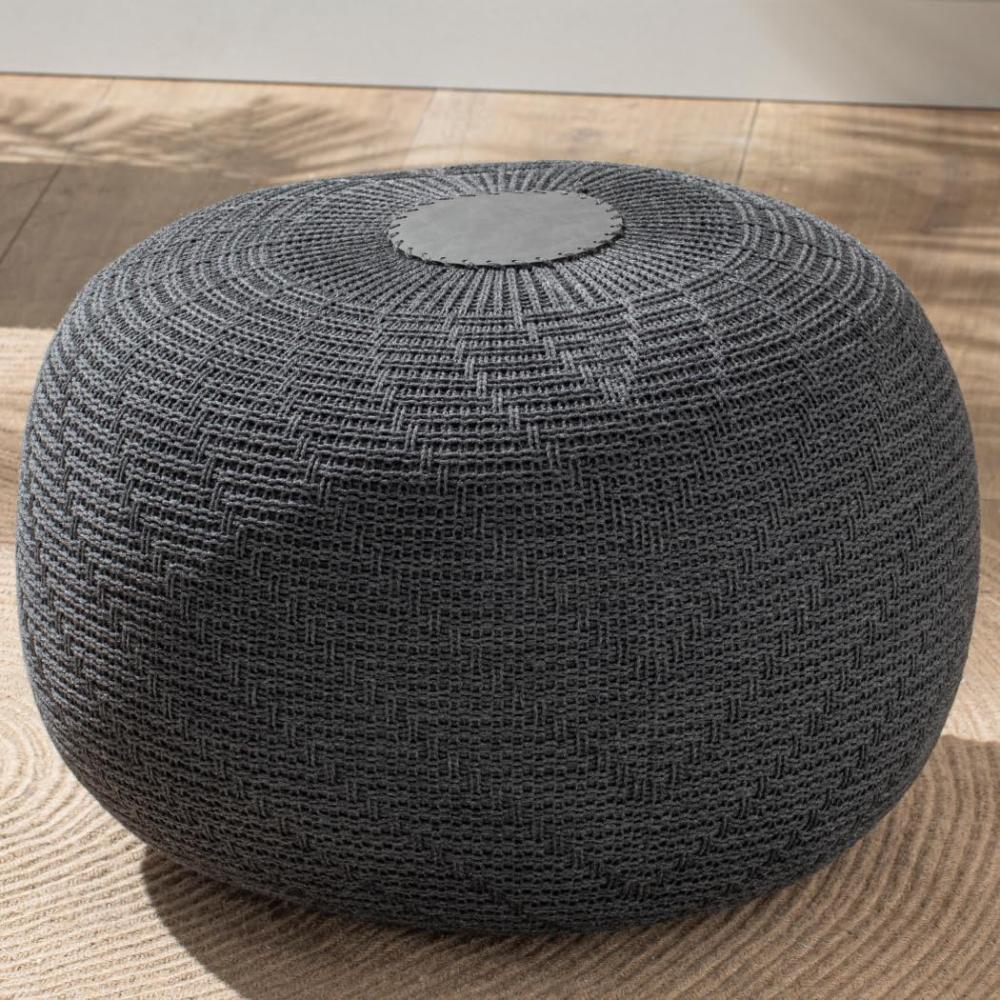 ENGLISH HOME Pouf Hocker | Rund Sitzpouf | Sitzhocker | Sitzpuff | Fußhocker | Strick Puff Hocker für Wohnzimmer, Schlafzimmer | Strickhocker Pouf Anthrazit 37 x 50 cm Bild 1