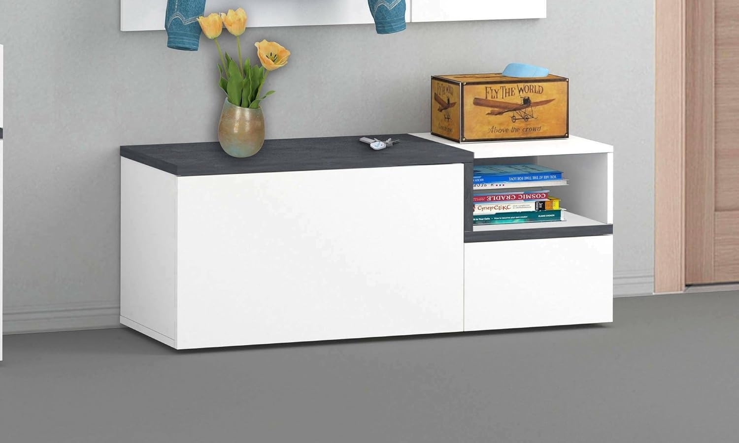 Talamo Italia 2-Sitzer Elisabetta Schlafsofa, Wohnzimmersofa, Made in Italy, Drehbare Öffnung mit Matratze und Netz inklusive, aus gepolstertem Stoff, mit schmalen Armlehnen, Cm: 160x95h90, Farbe Grau Bild 1