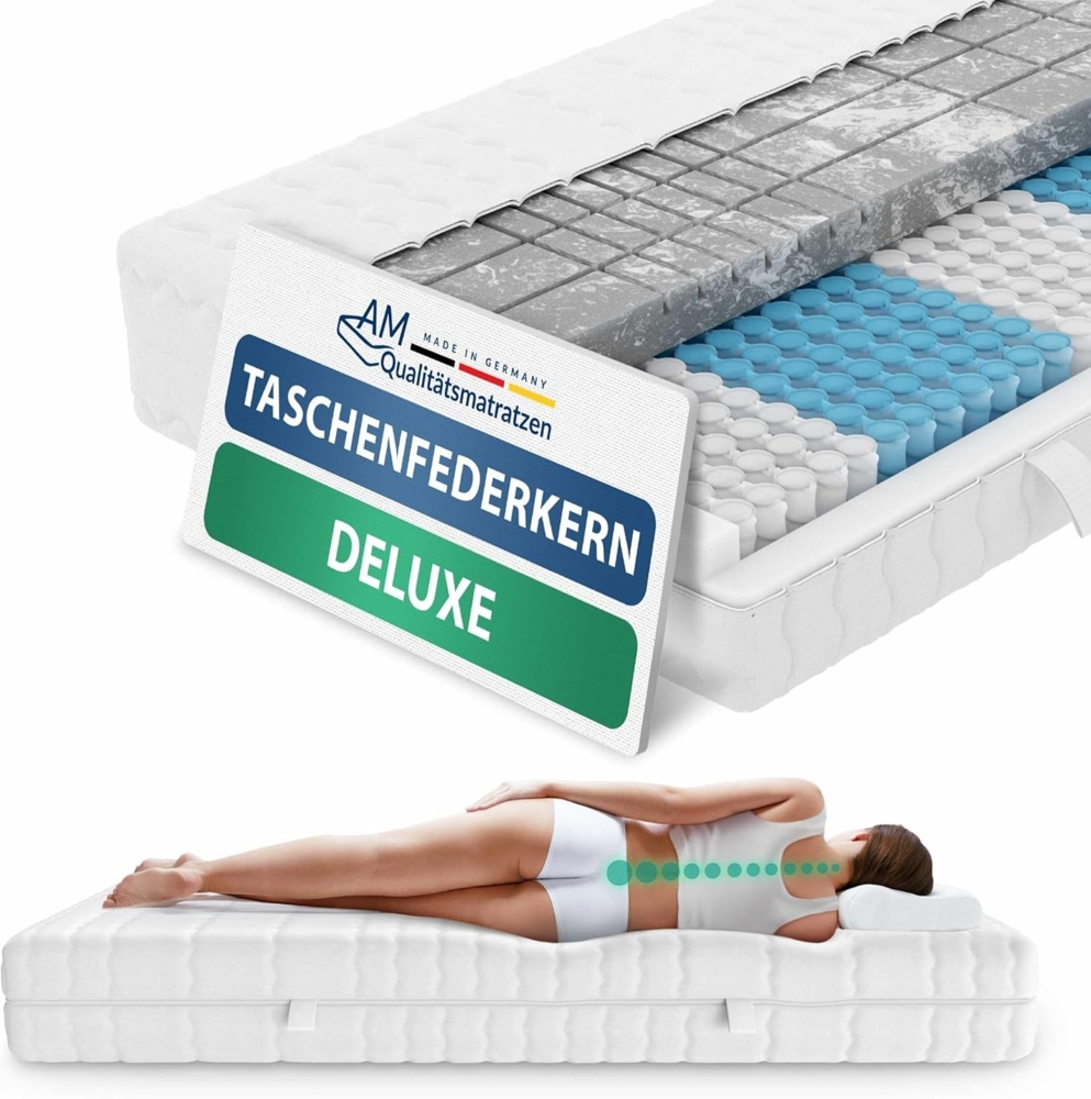 AM Qualitätsmatratzen 3D Deluxe 7-Zonen Taschenfederkernmatratze 200x200 H2 - Orthopädische Matratze 24 cm hoch - Tonnentaschenfederkernmatratze 200x200 1000 Federn - Made in Germany Bild 1