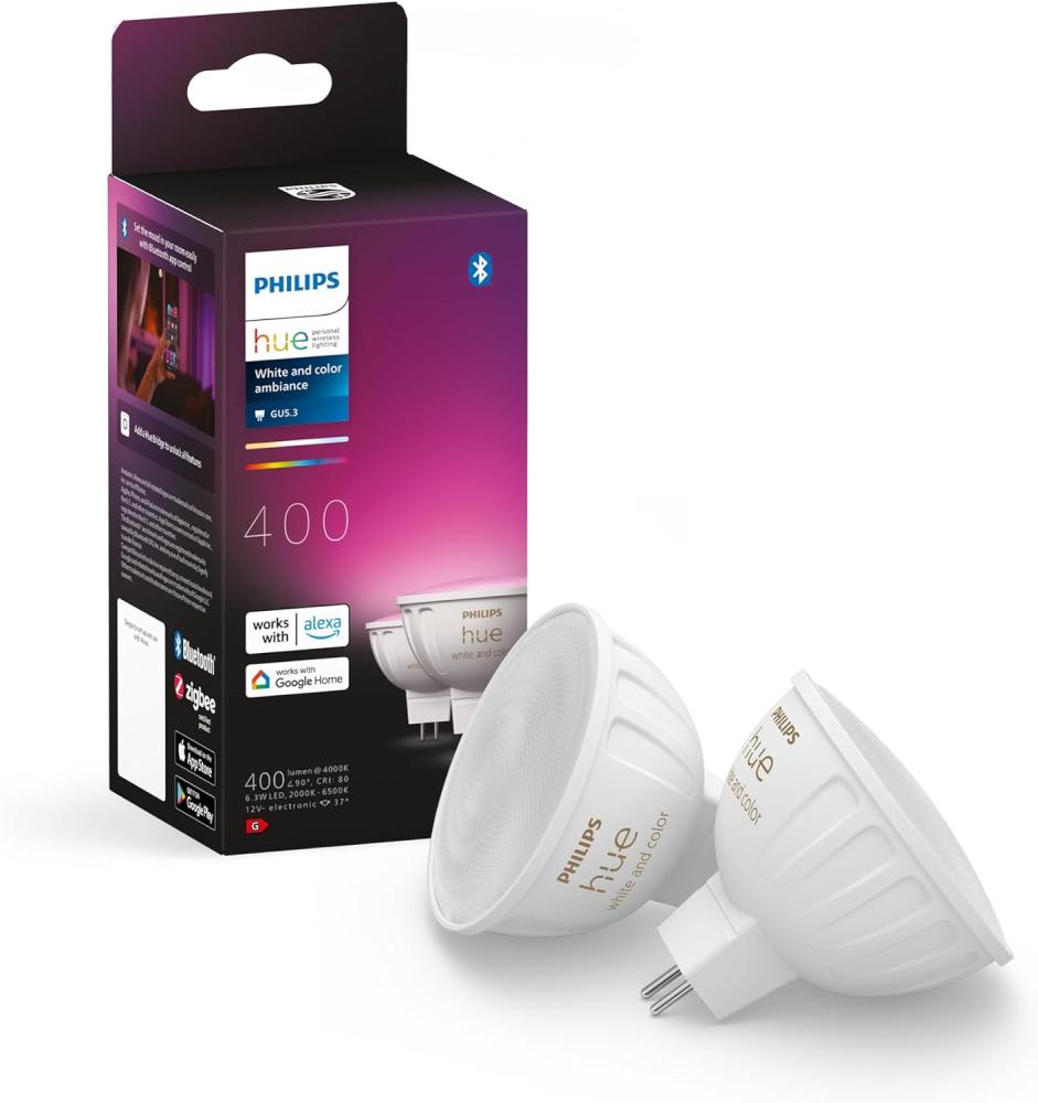 Philips Hue White& Col. Amb. MR16 LED Lampe Doppelpack 2x400lm Bild 1