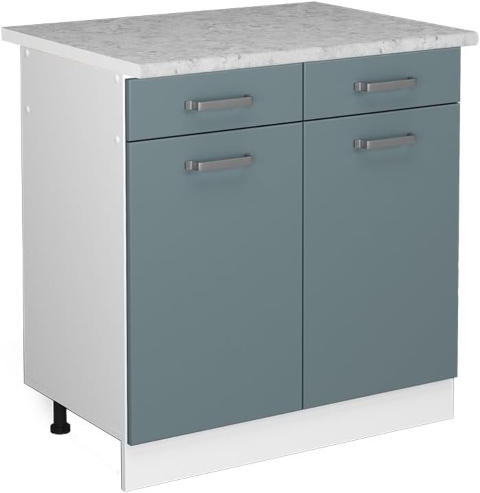 Vicco Küchenunterschrank R-Line, Blau-Grau/Weiß, 80 cm mit Arbeitsplatte Bild 1