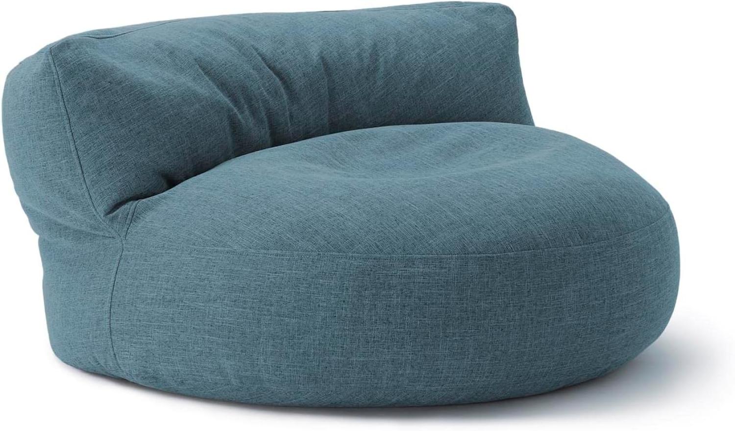 Lumaland Interior Line Sitzsack-Lounge, Rundes Sitzsack-Sofa für drinnen, 320l Füllung, 90 x 50 cm, Leinen Look and Feel, Aqua Bild 1