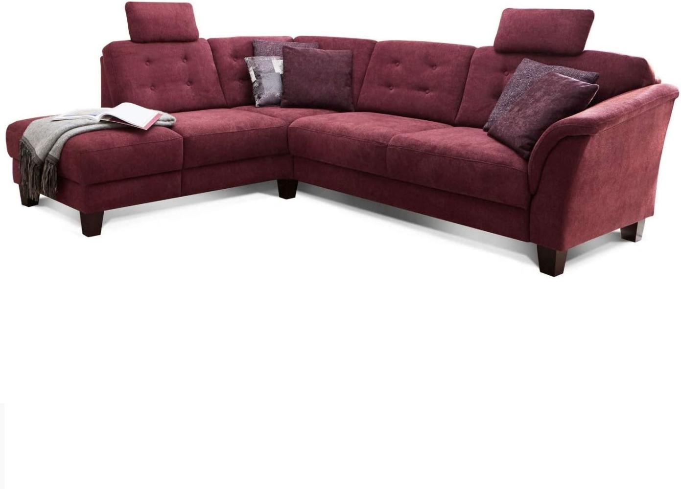 Cavadore Ecksofa Trond mit Ottomane links / Federkern-Sofa im Landhausstil mit 2 Kopfstützen und Vorziehsitz mit Bettkasten / 260 x 89 x 214 / Webstoff rot Bild 1