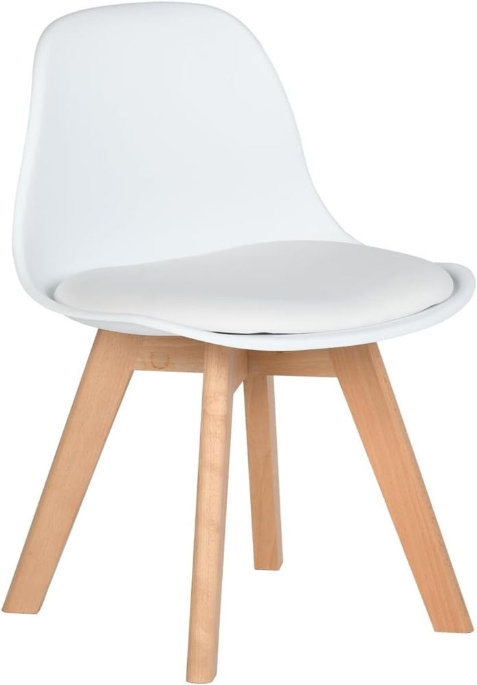 FurnitureR 1 PC Kinderstuhl mit breitem Weichkissensitz, Beine aus massivem Buchenholz, Stabiler Kinderstuhl mit Rückenlehne für Kinderzimmer, geeignet für 1-6 Jahre Kinder, PP+PU, weiß Bild 1