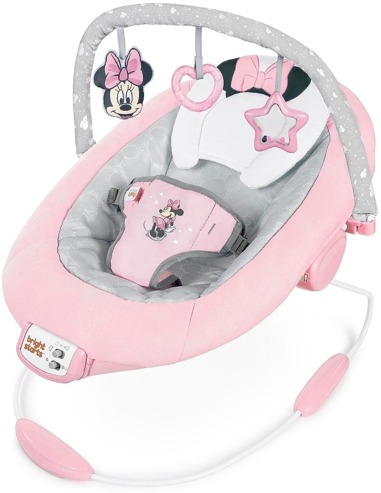 Bright Starts, Disney Baby, Minnie Maus Rosy Skies Babywippe mit beruhigenden Vibrationen mit 7 Melodien, 3 Spielzeugen, Lautstärkeregler, Sicherheitsgurt, ab der Geburt bis 9kg Bild 1