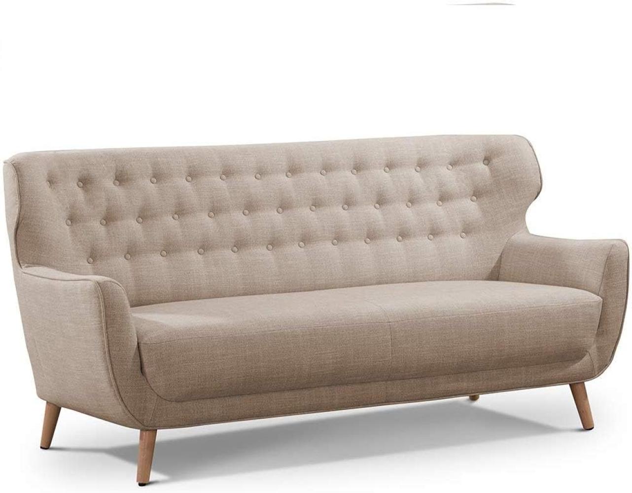 CAVADORE Dreisitzer-Sofa Abby / Klassisches Polstersofa mit Knopfverzierung / 183 x 89 x 88 / Strukturstoff, beige Bild 1