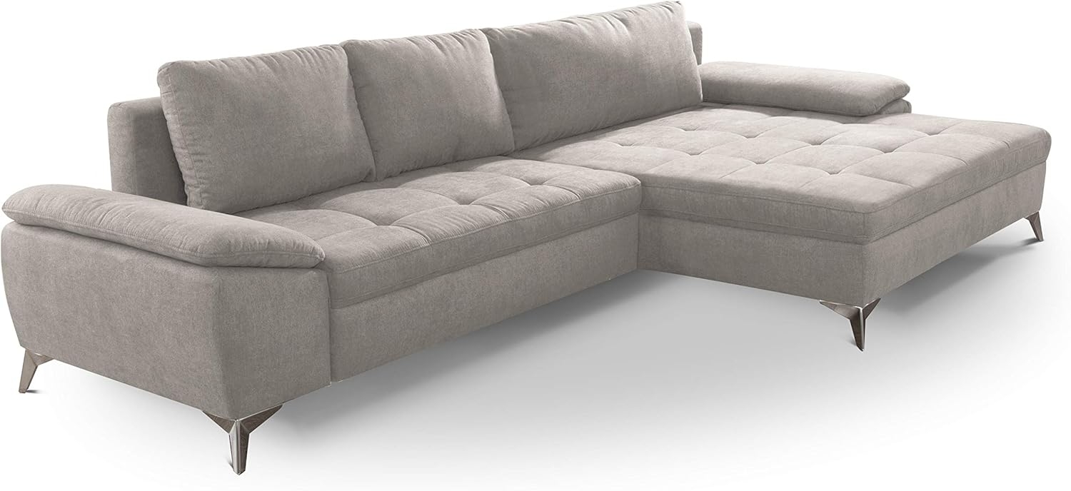 CAVADORE Schlafsofa Lina Ecksofa mit Schlaffunktion, Bettkasten, großem Longchair und Steppung im Sitz / 290 x 85 x 163 / Flachgewebe: Beige Bild 1