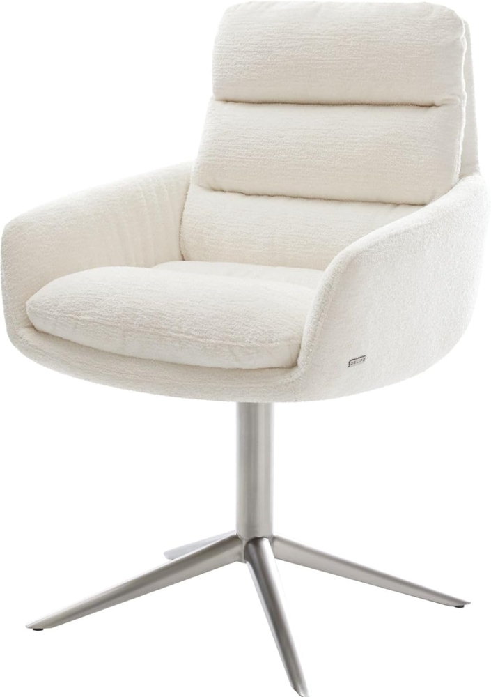 Drehstuhl Abelia-Flex mit Armlehnen Bouclé Soft Beige Fußkreuz Edelstahl 360° drehbar Wippfunktion Bild 1