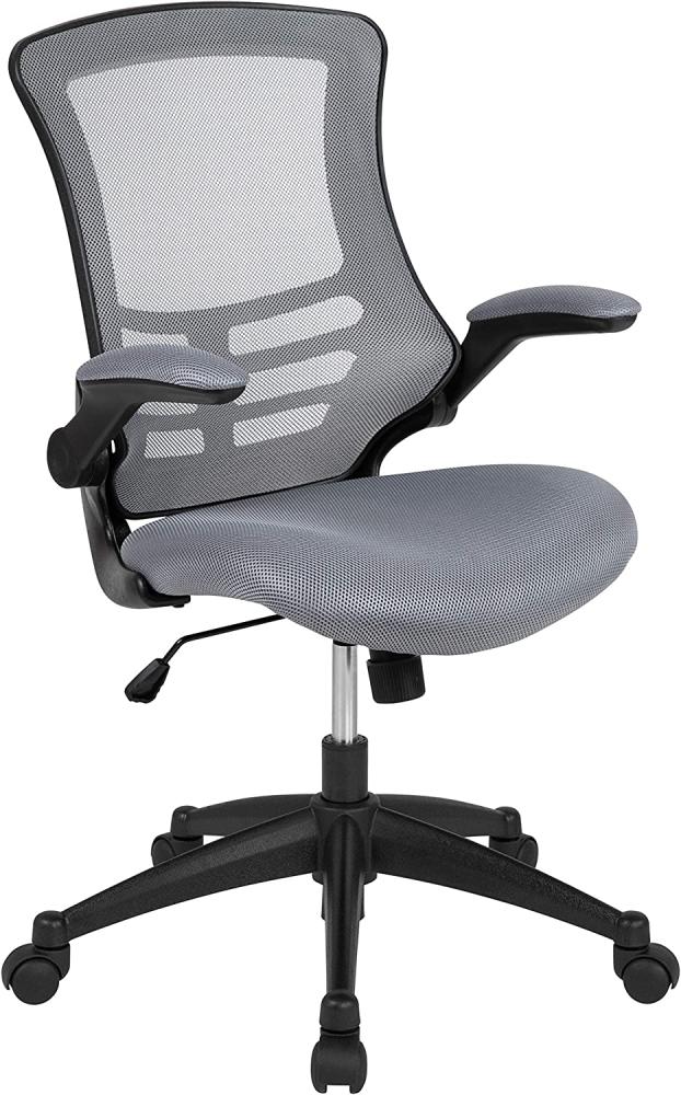 Flash Furniture Bürostuhl mit mittelhoher Rückenlehne – Ergonomischer Schreibtischstuhl mit hochklappbaren Armlehnen und Netzstoff – Perfekt für Home Office oder Büro – Dunkelgrau Bild 1