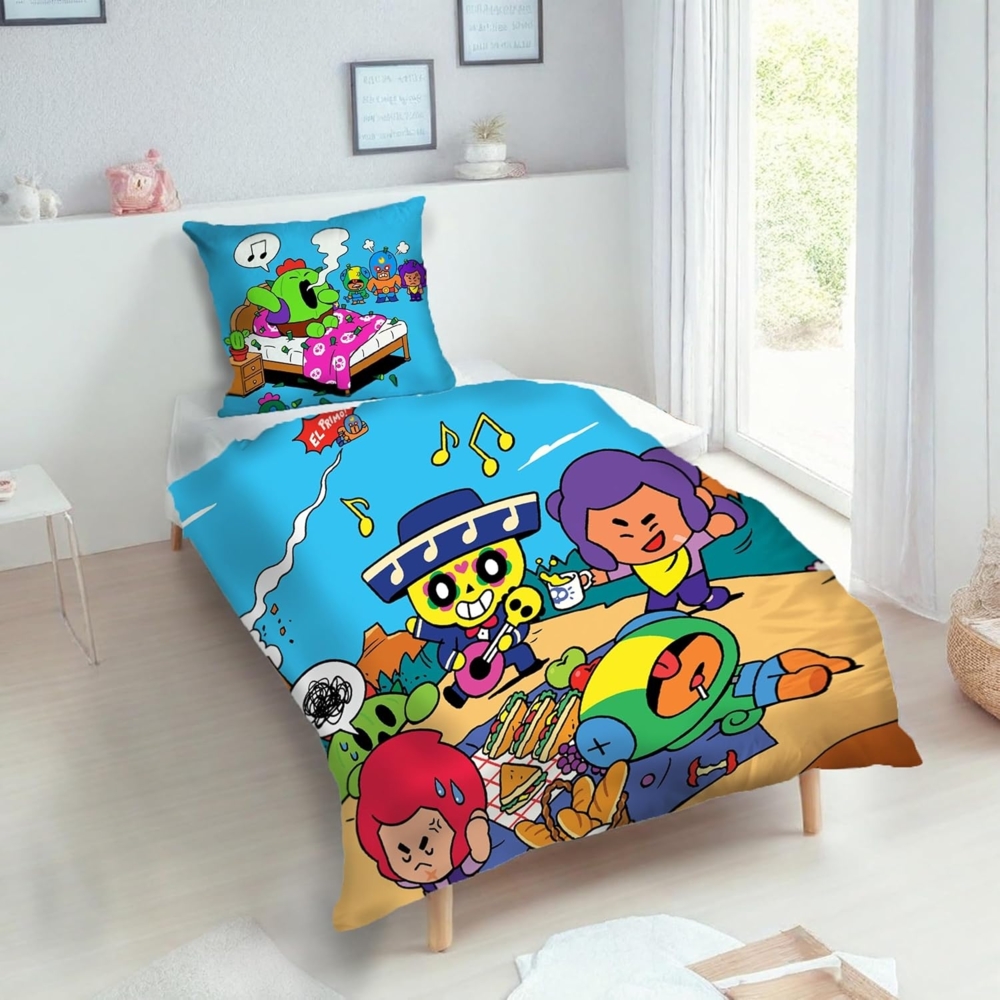 Brawl Stars Bettwäsche für Jungen 135x200 80x80 cm Motiv El Primo mit Reißverschluss Bild 1