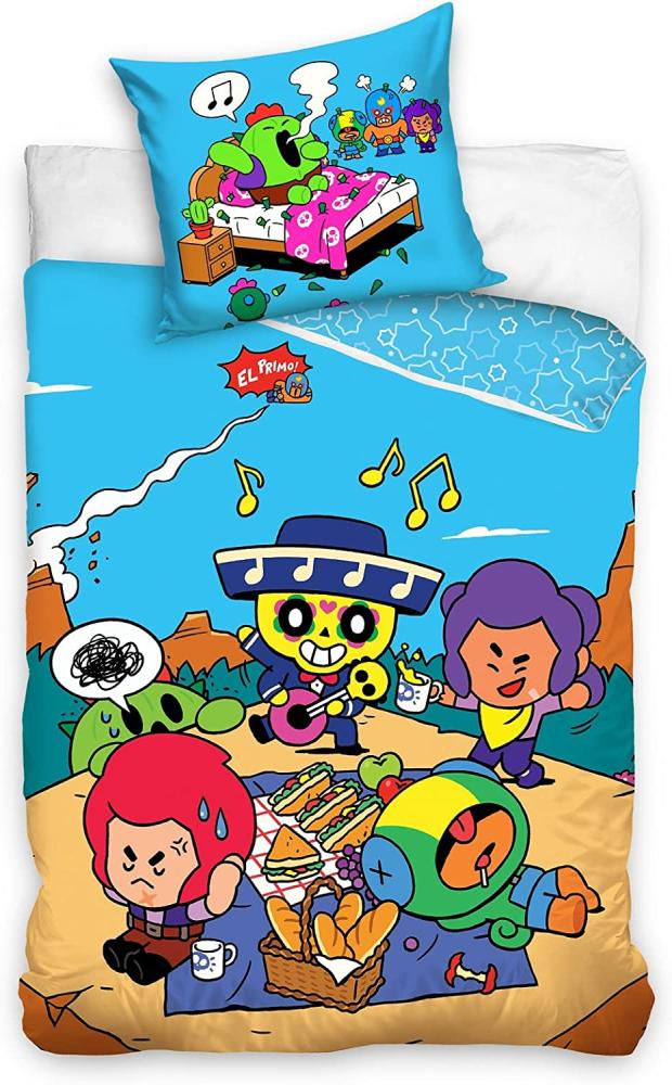 Brawl Stars Bettwäsche für Jungen 135x200 80x80 cm Motiv El Primo mit Reißverschluss Bild 1