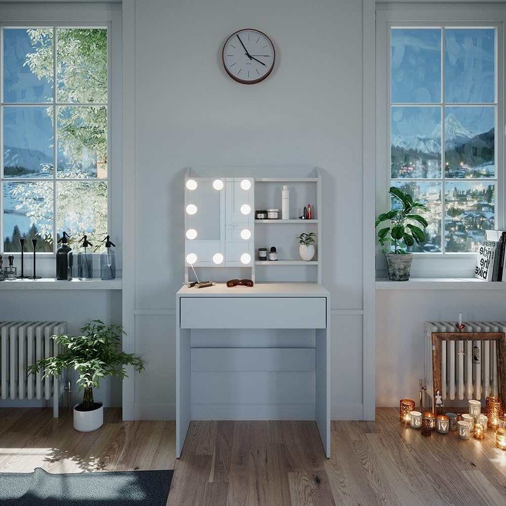 Schminktisch Laura Weiß 70 cm mit LED Beleuchtung Vicco Bild 1