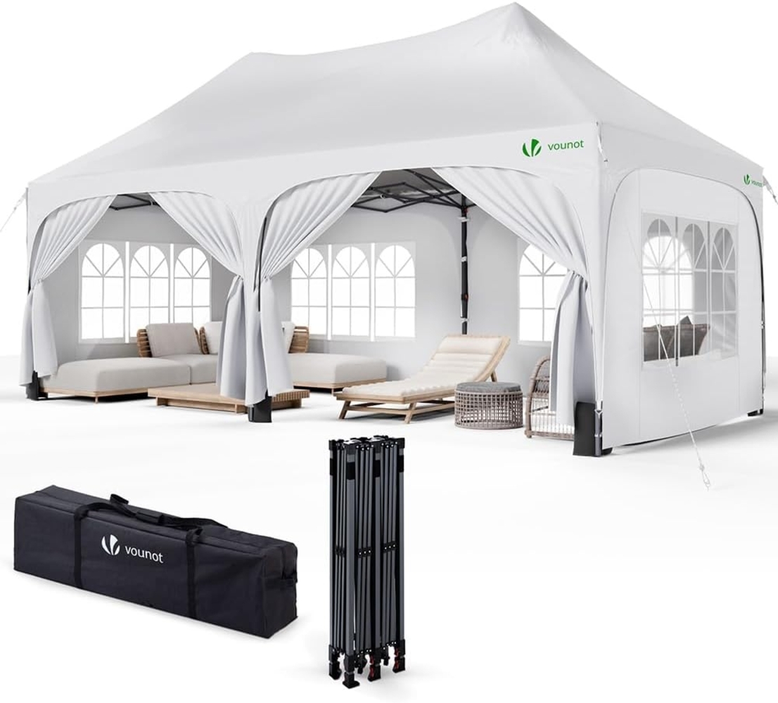 VOUNOT 3x6m Pavillon Wasserdicht mit 6 Seitenwänden, Faltpavillon Stabil, Partyzelt Winterfest, UV-Schutz 50+, Gartenzelt Faltbar mit 6 Sandsäcken und Tragetasche, Weiß Bild 1