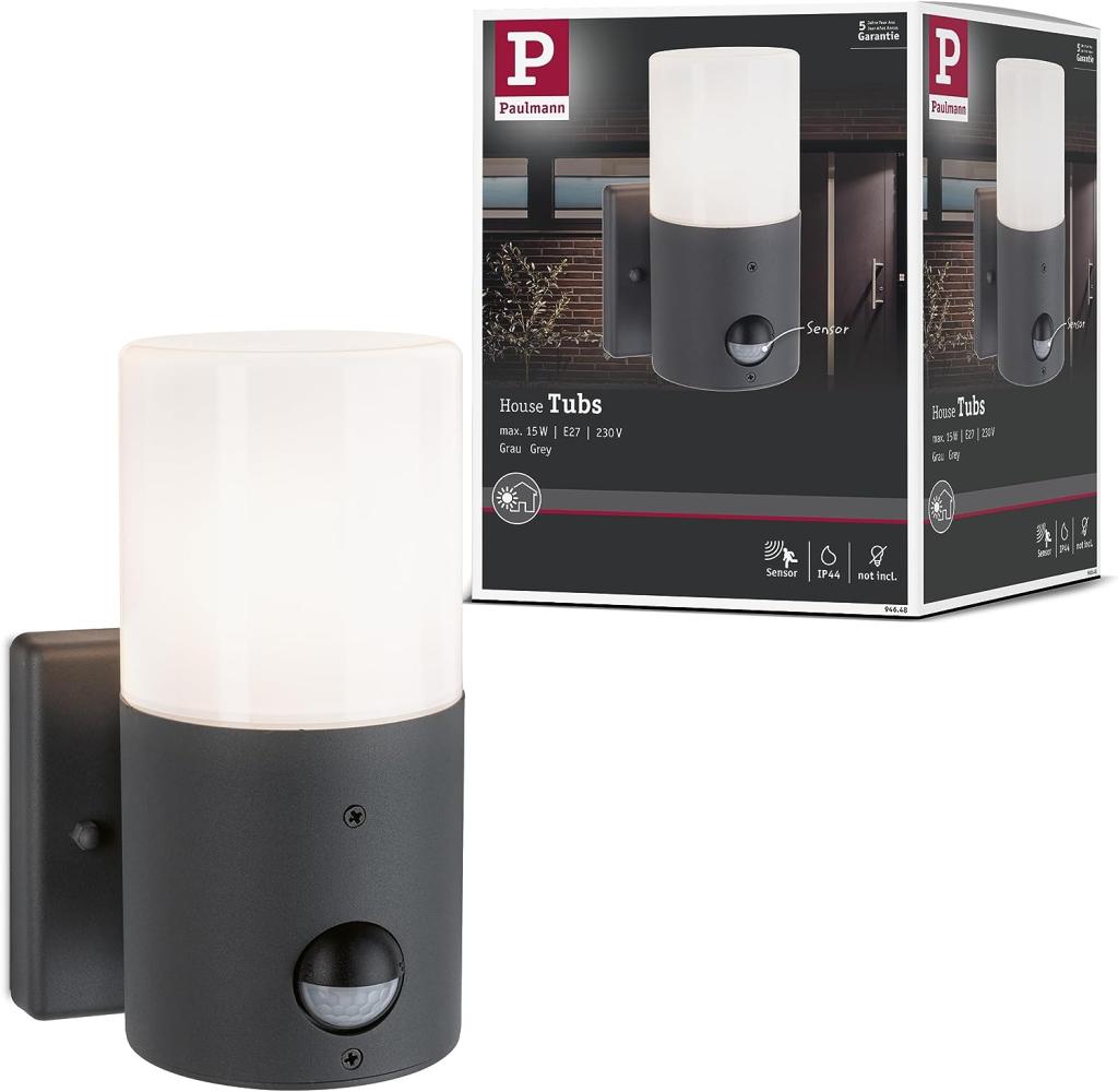 Paulmann 94648 Außenwandleuchte Tubs mit Bewegungsmelder IP44 Grau Bild 1