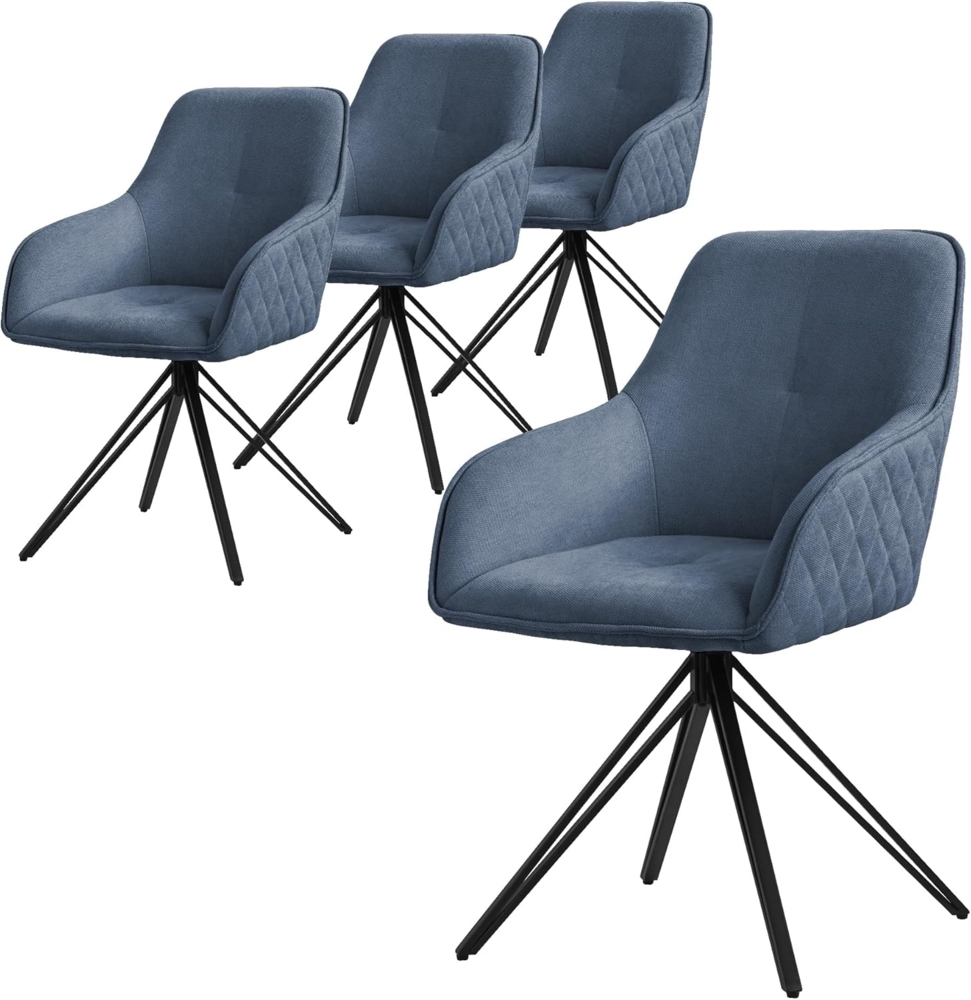 ML-DESIGN Stuhl Esszimmerstuhl aus Textil Webstoff mit Metallbeine 360° drehbar (4 St), Polsterstuhl mit Rücken-& Armlehne Blau Küchenstuhl Wohnzimmerstuhl Bild 1