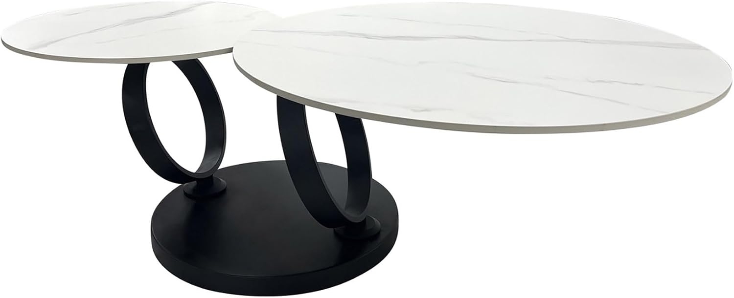 riess-ambiente Couchtisch DANCING RINGS weiß/schwarz · runder Keramik-Beistelltisch mit 2 Ebenen (Einzelartikel, 1-St), Wohnzimmer · 2 Tischplatten · Naturstein-Design · Metall · drehbar Bild 1