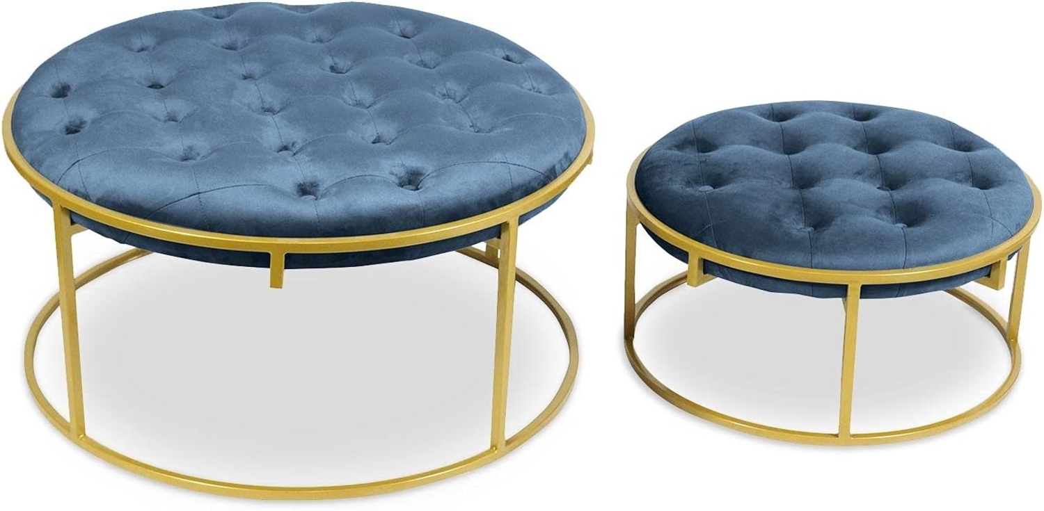 Menzzo Valona Set mit 2 Hockern mit Samtbezug Blau Bild 1