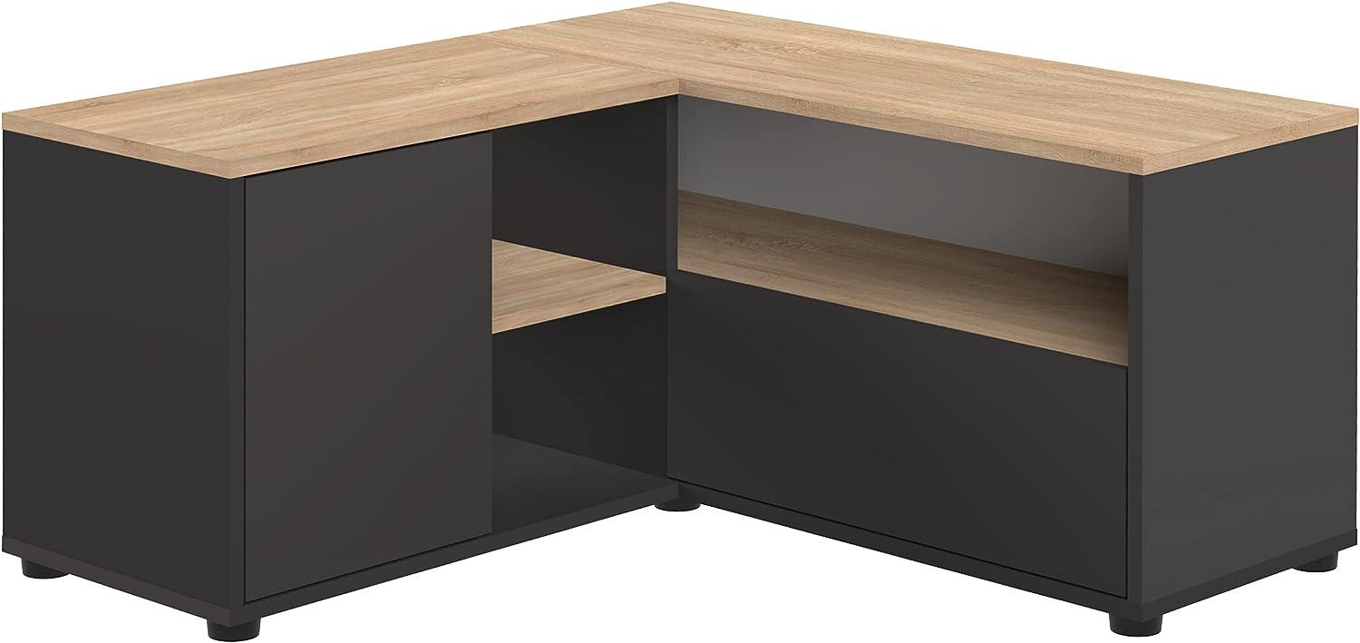 Temahome Angle TV-Schrank Ecke 90, 90 x 90 x 45 cm, Spanplatte, Schwarz und Eiche, 90x90x45 cm Bild 1