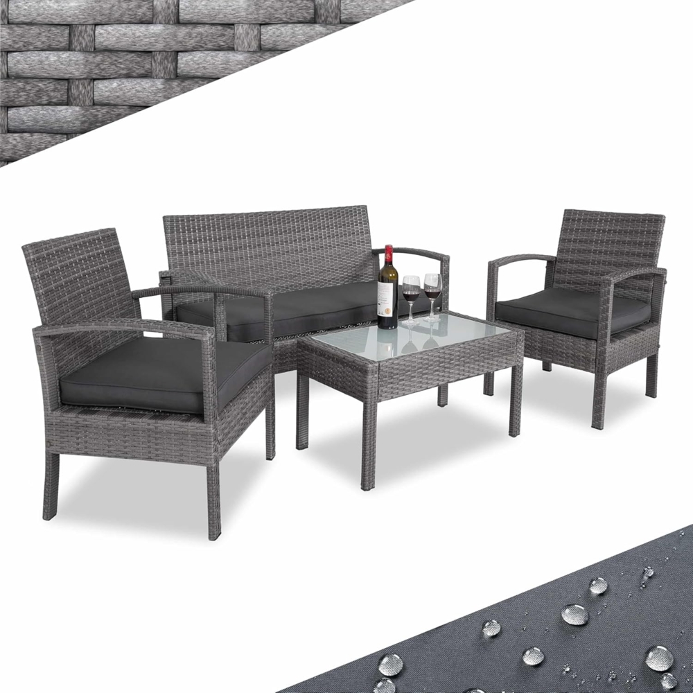 Casaria Balkonset, 4 Personen Wetterfest 7 teilig Polyrattan 2x Sessel Gartenbank Tisch Bild 1