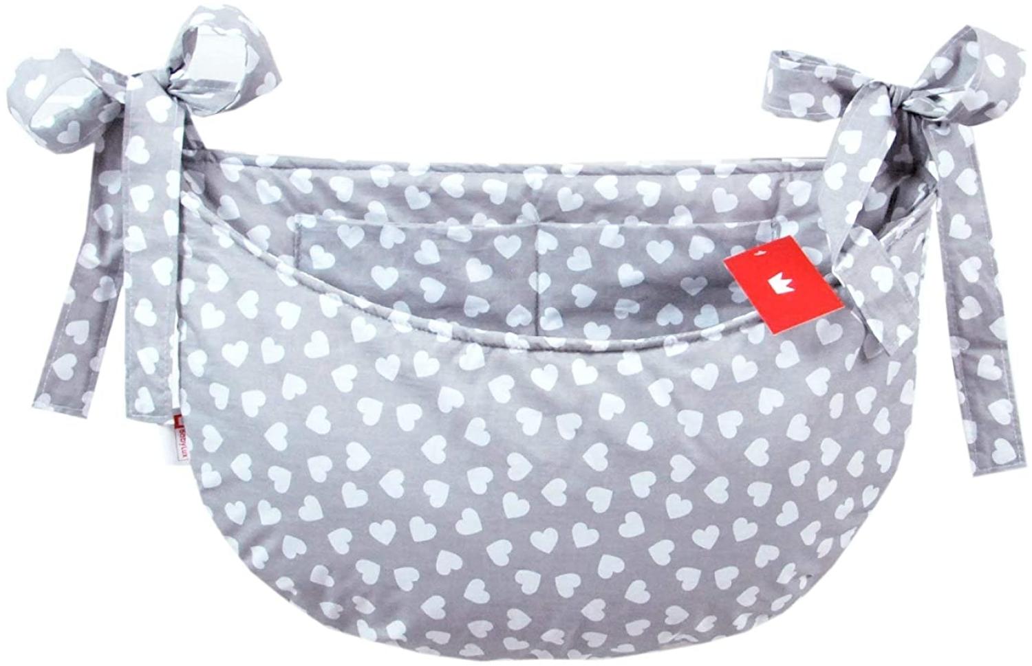 BABYLUX Babybetttasche Organizer BETTTASCHE Spielzeugtasche 95. Herzen Grau Bild 1