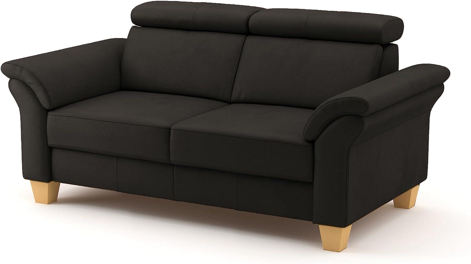 CAVADORE Echtleder 2er-Sofa Ammerland / Landhaus-Sofa mit Federkern + Kopfteilverstellung / 156 x 84 x 93 / Leder Dunkelbraun Bild 1