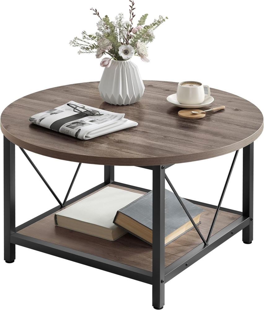 YITAHOME Runder Couchtisch, 80 x 80 x 46 cm Rustikaler Wohnzimmertisch aus Holz für Wohnzimmer mit Ablage, Moderner Bauernhaus Couchtisch mit Stabilen Metallbeinen, Heimmöbel Bild 1