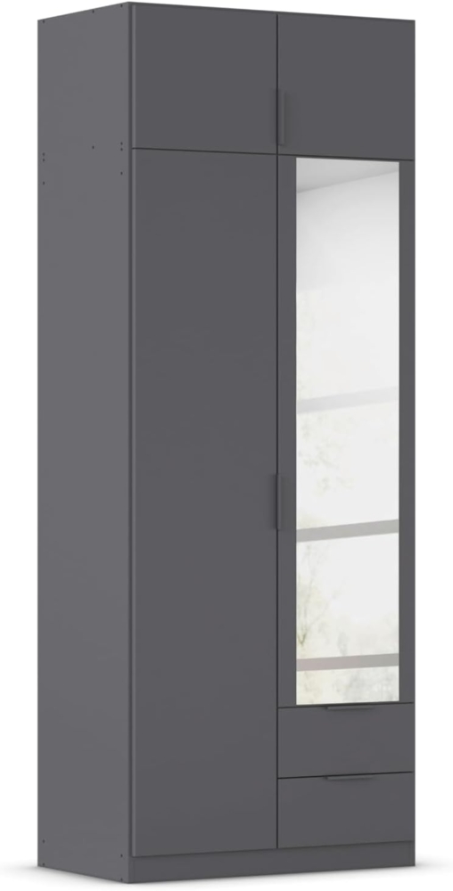Rauch Möbel Lagoa, Kleiderschrank, Garderobe für Schlafzimmer, Kinderzimmer, Jugendzimmer 4-türig, mit Spiegel, 2 Schubladen, mit Zubehör Premium, Farbe Grau metallic, Schwarz, Breite 91 cm Bild 1