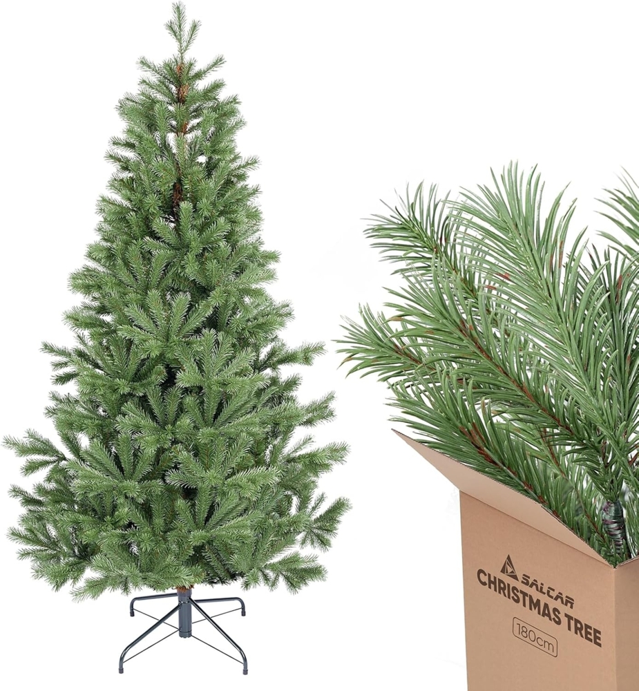 SALCAR Künstlicher Weihnachtsbaum 180 cm aus 90% PE Spritzguss, Premium Nordmanntanne, realistischer Christbaum mit Schnellaufbau Klappsystem Bild 1