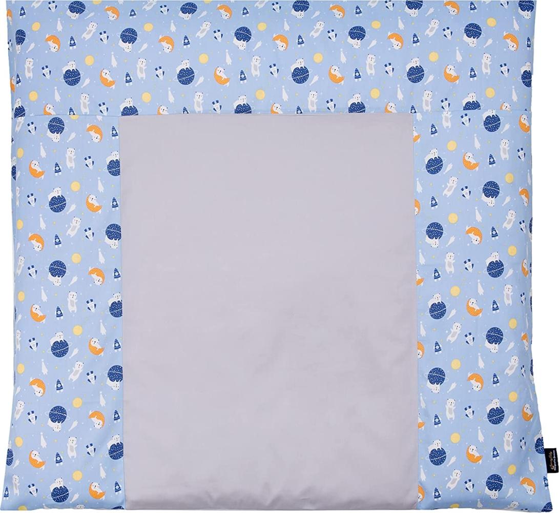 Wickelauflagenbezug 75x85 cm -Bär im Weltall Blau- abnehmbarer Bezug für Wickelauflage 85X75 aus 100% Baumwolle Bild 1