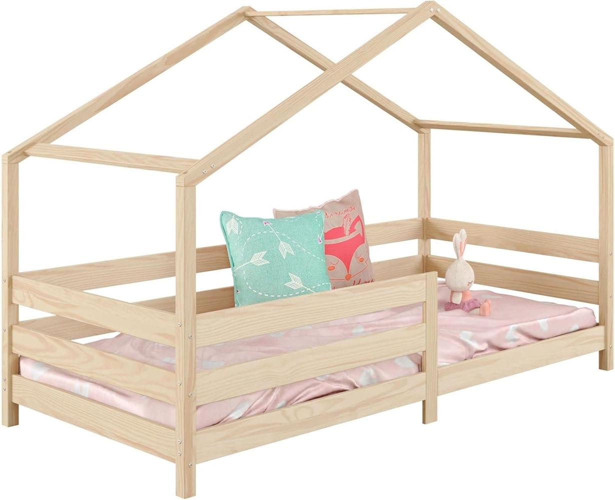 IDIMEX Kinderbett RENA, Hausbett Montessori Bett 90 x 200 Kinderbett Rausfallschutz Kiefer Bild 1