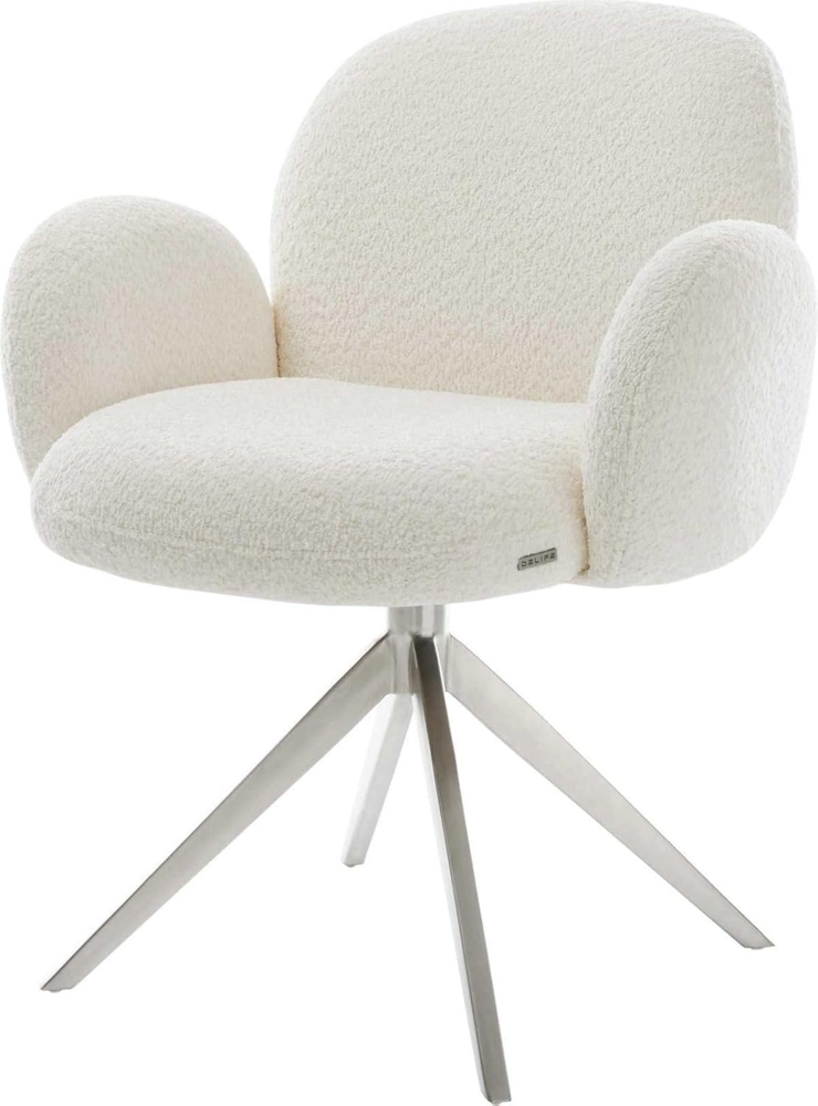 Drehstuhl Nube-Flex mit Armlehnen Bouclé Weiß Kreuzgestell breit Edelstahl 360° drehbar Wippfunktion Taschenfederkern Bild 1