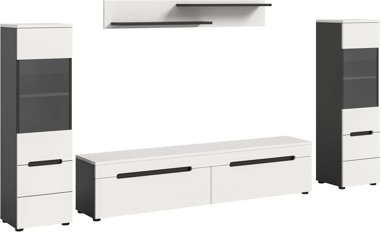 xonox. home - Wohnwandkombination Canu 3tlg. 272 x 141 x 33 cm in Korpus Basalt grau Nb, Front weiß Nb. - Wohnkombination Wohnzimmermöbel Wohnzimmerschrank Möbelkombination Wohnzimmerset Bild 1