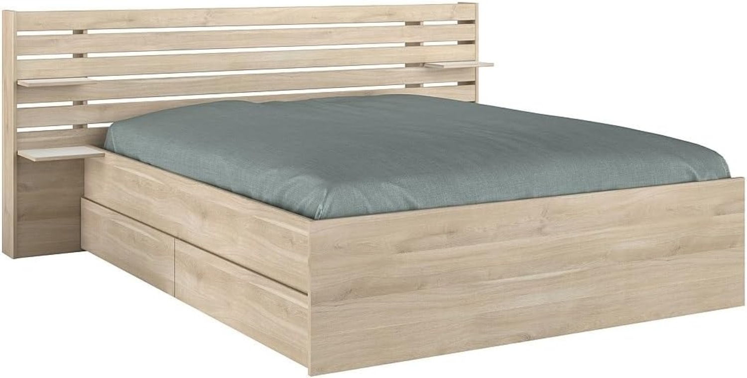 Vente-unique - Bett mit Stauraum - 160 x 200 cm - Holzfarben - TENALIA II Bild 1