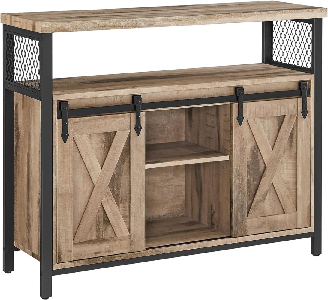 Vasagle Sideboard mit 2 Schiebetüren und verstellbaren Ablagen, Spanplatte, 33 x 100 x 80 cm, Naturfarben / Schwarz Bild 1